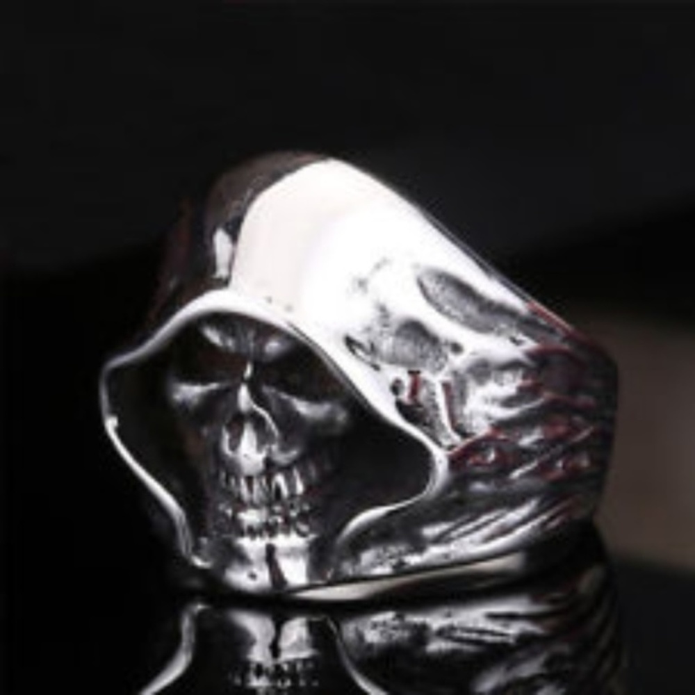 Stainless Steel Biker Gothic Hooded Skull Ring